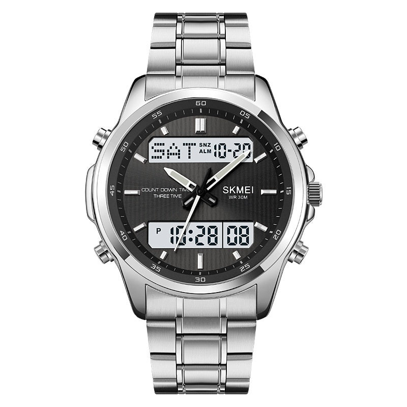 Men's Stainless-Steel Double Display Sports Watch
