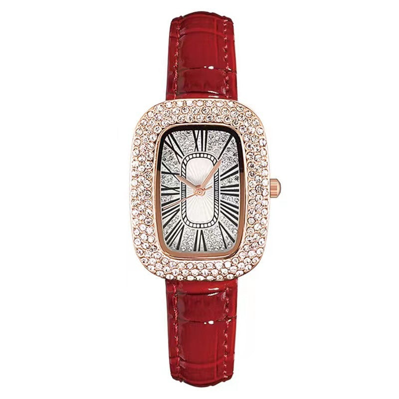 Women's Luxury Embellished Wristwatch with Elegant Leather Strap