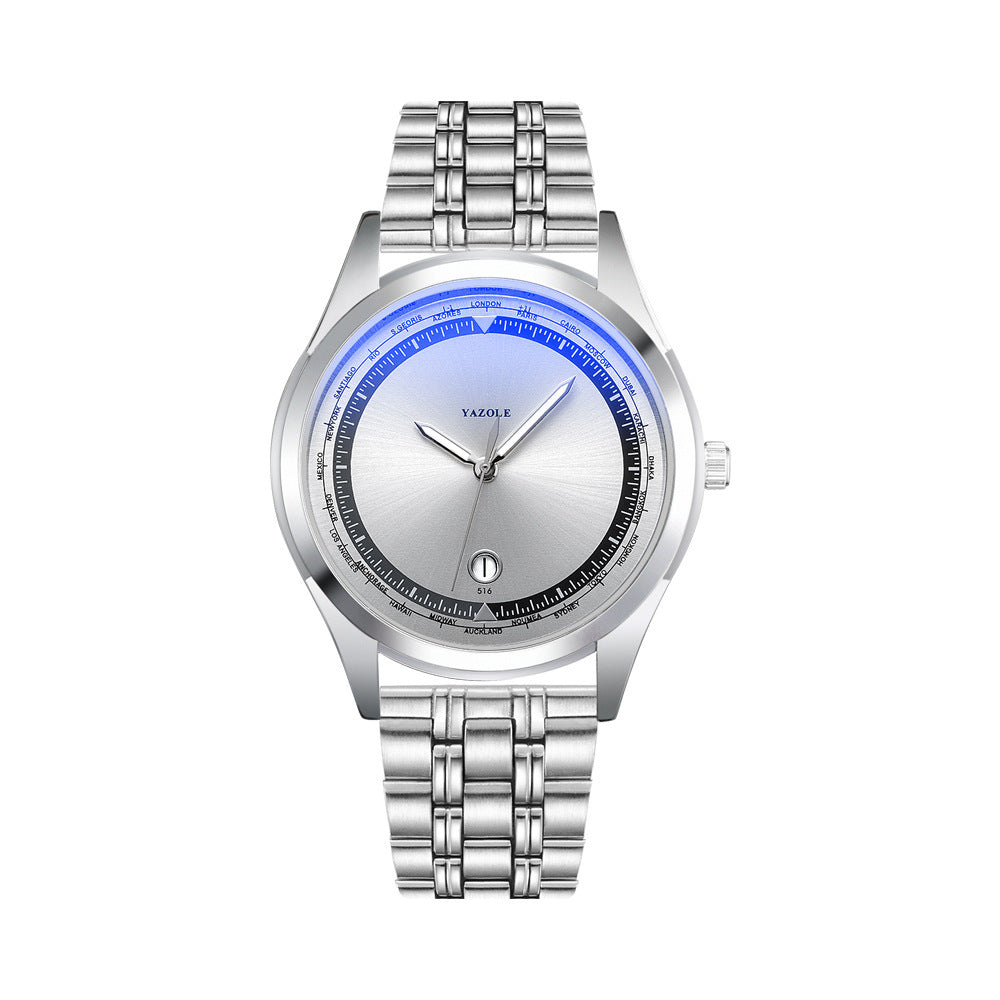 Classic Men's Business Watch - Blue Dial, Stainless Steel Band