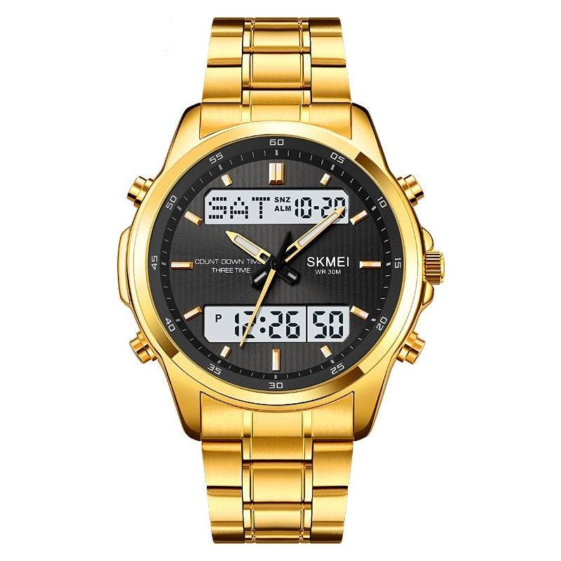 Men's Stainless-Steel Double Display Sports Watch