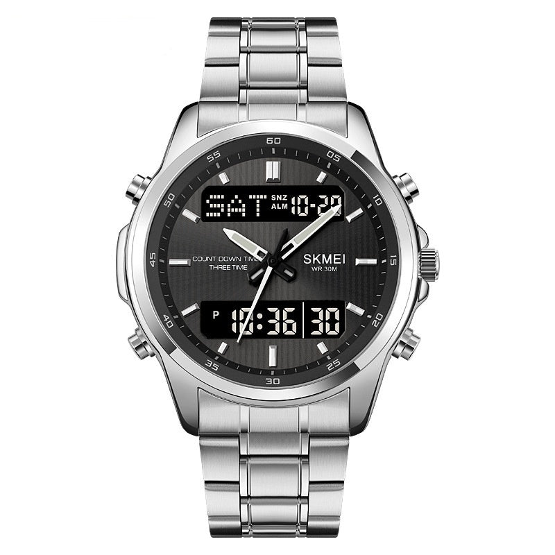 Men's Stainless-Steel Double Display Sports Watch