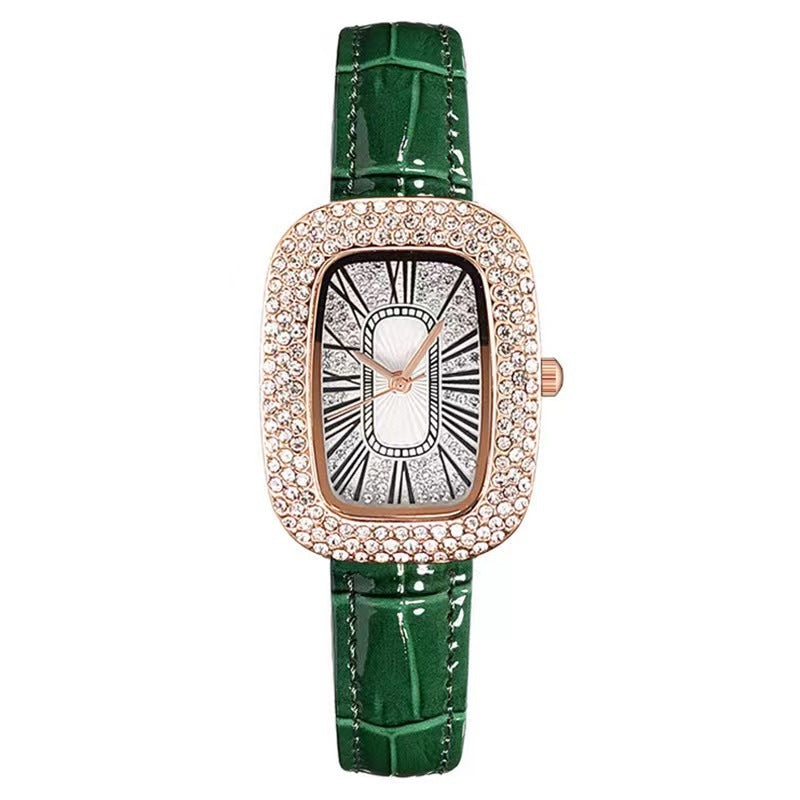 Women's Luxury Embellished Wristwatch with Elegant Leather Strap