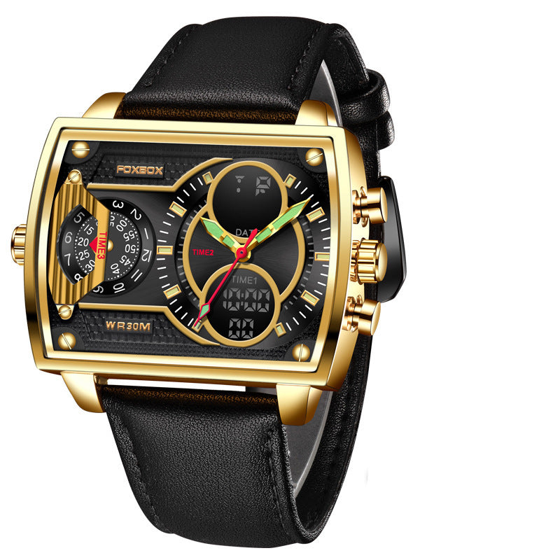 Men's Square Quartz Electronic Dual Display Watch
