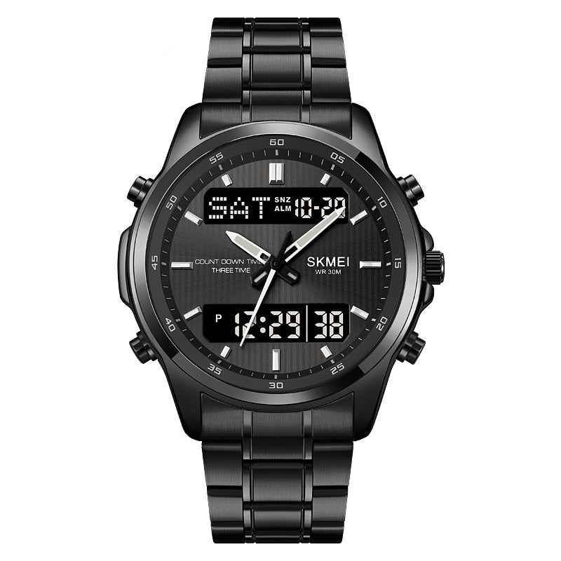 Men's Stainless-Steel Double Display Sports Watch