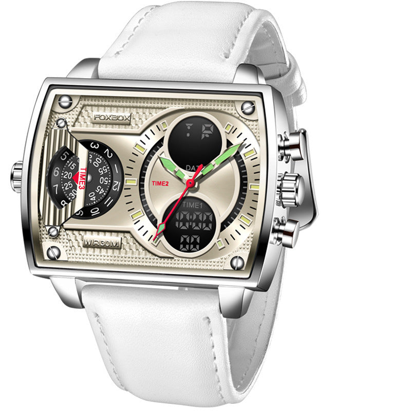 Men's Square Quartz Electronic Dual Display Watch