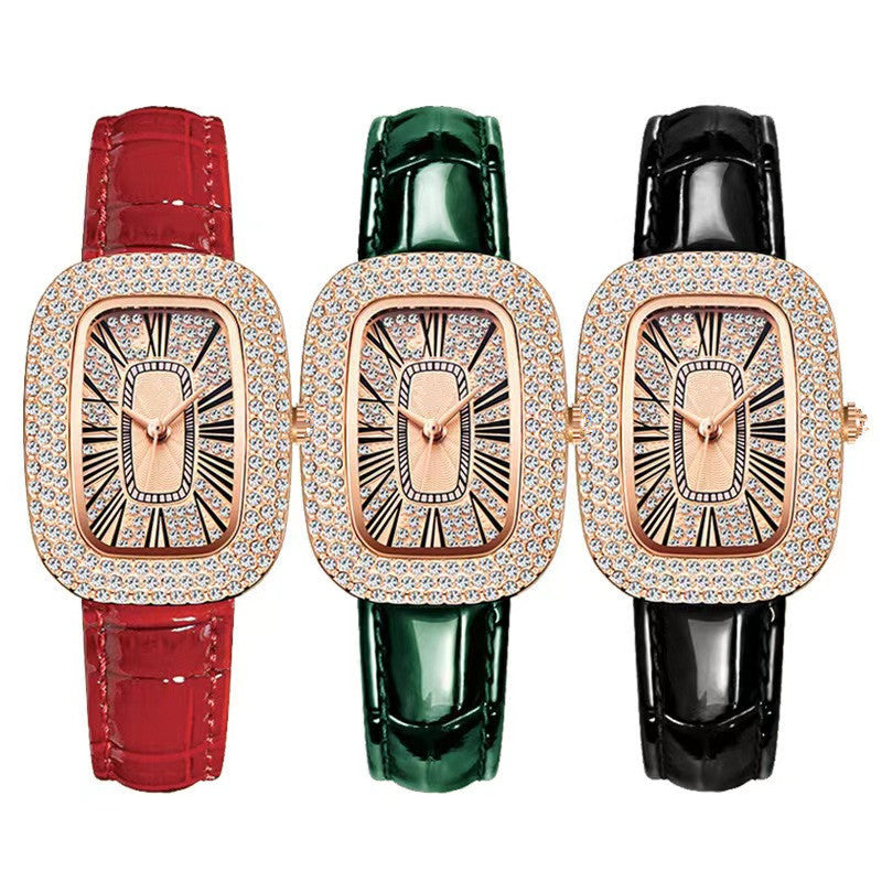 Women's Luxury Embellished Wristwatch with Elegant Leather Strap