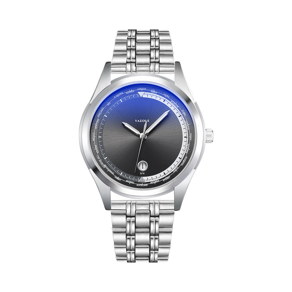 Classic Men's Business Watch - Blue Dial, Stainless Steel Band