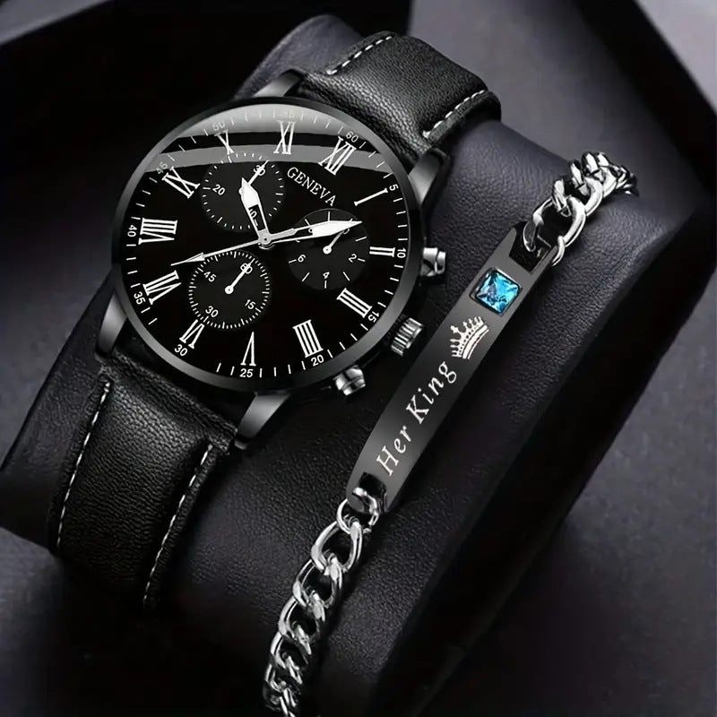 Men's Sophisticated Watch & Bracelet Gift Set