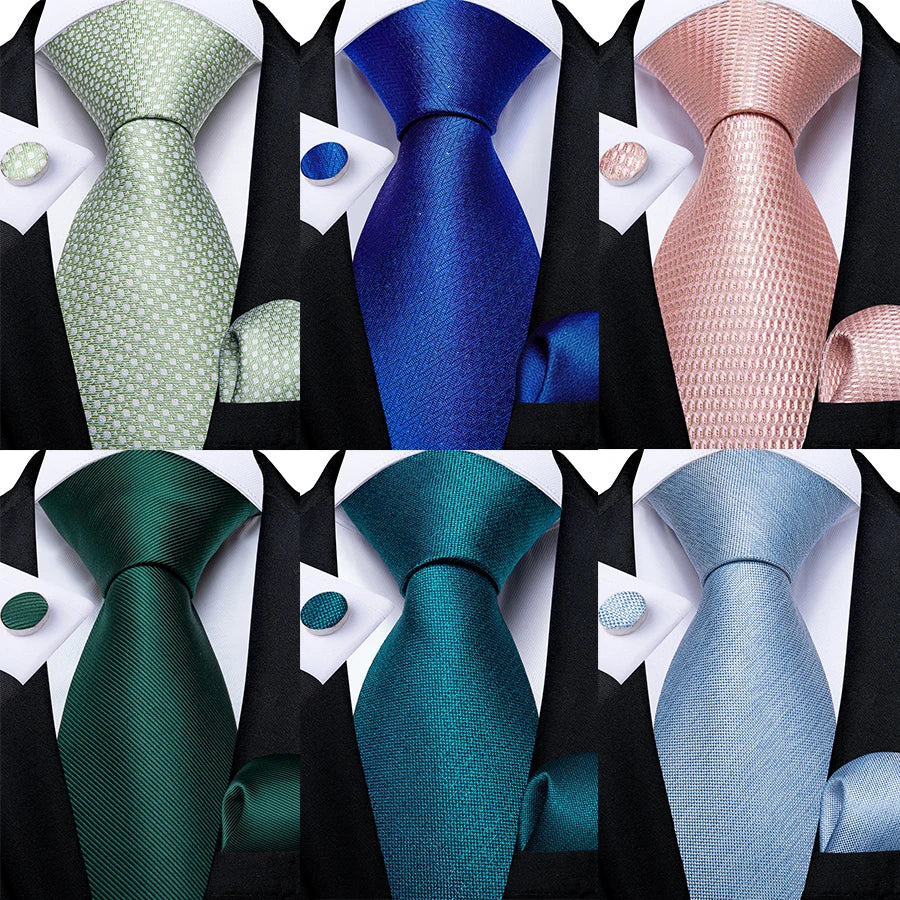 Men's Fashion Solid Tie Set with Handkerchief and Cufflinks