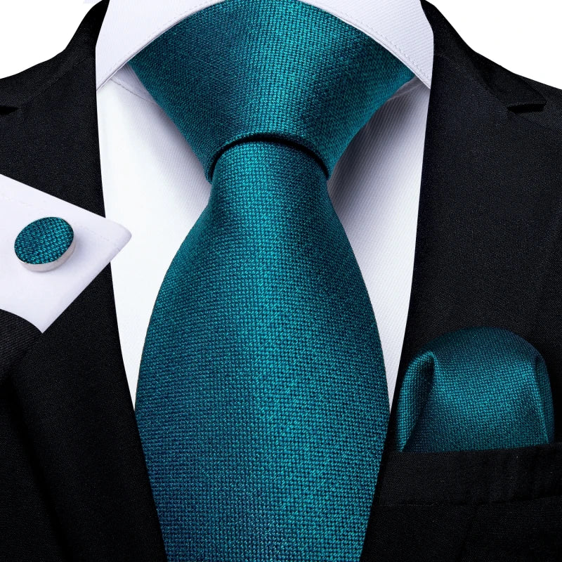 Men's Fashion Solid Tie Set with Handkerchief and Cufflinks