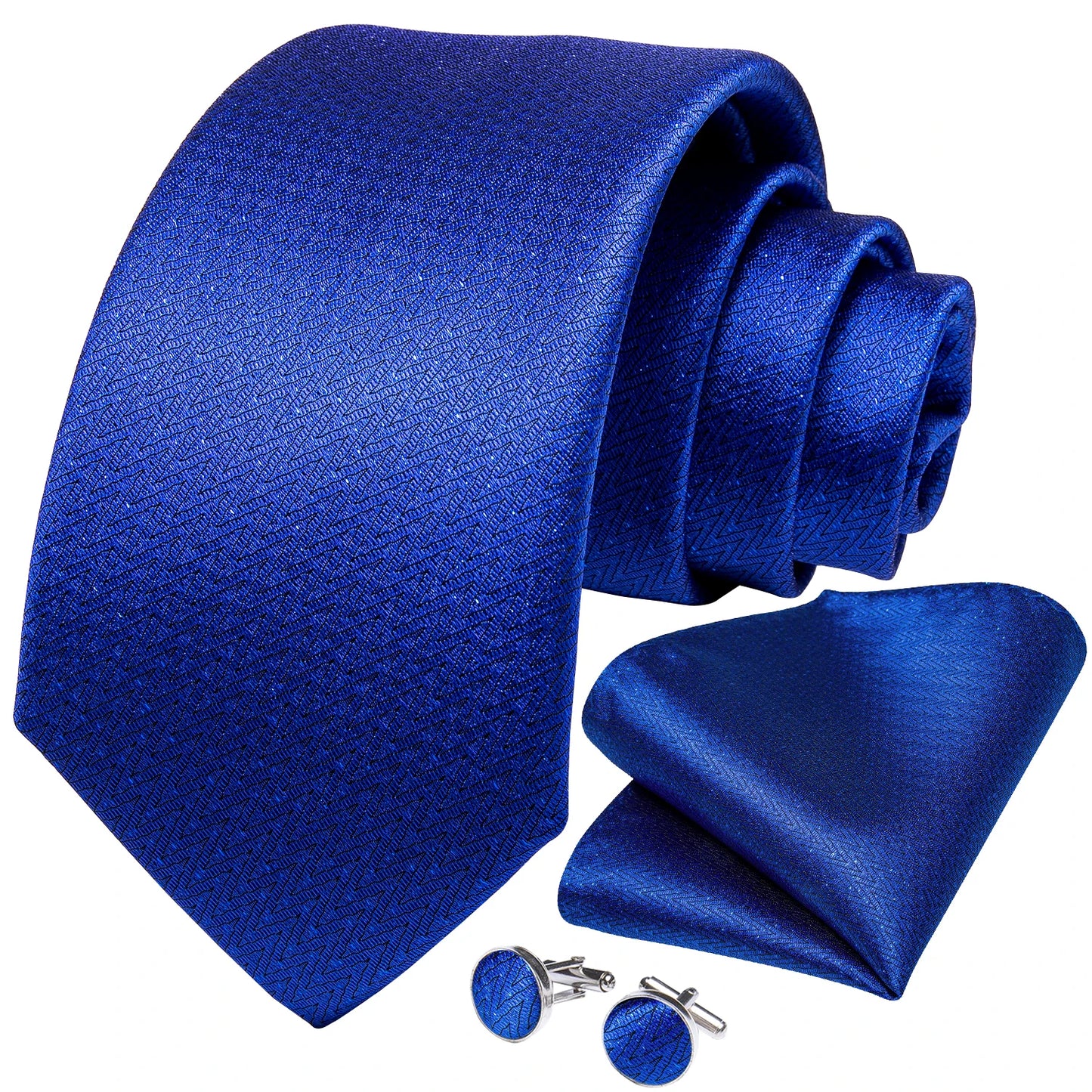 Men's Fashion Solid Tie Set with Handkerchief and Cufflinks