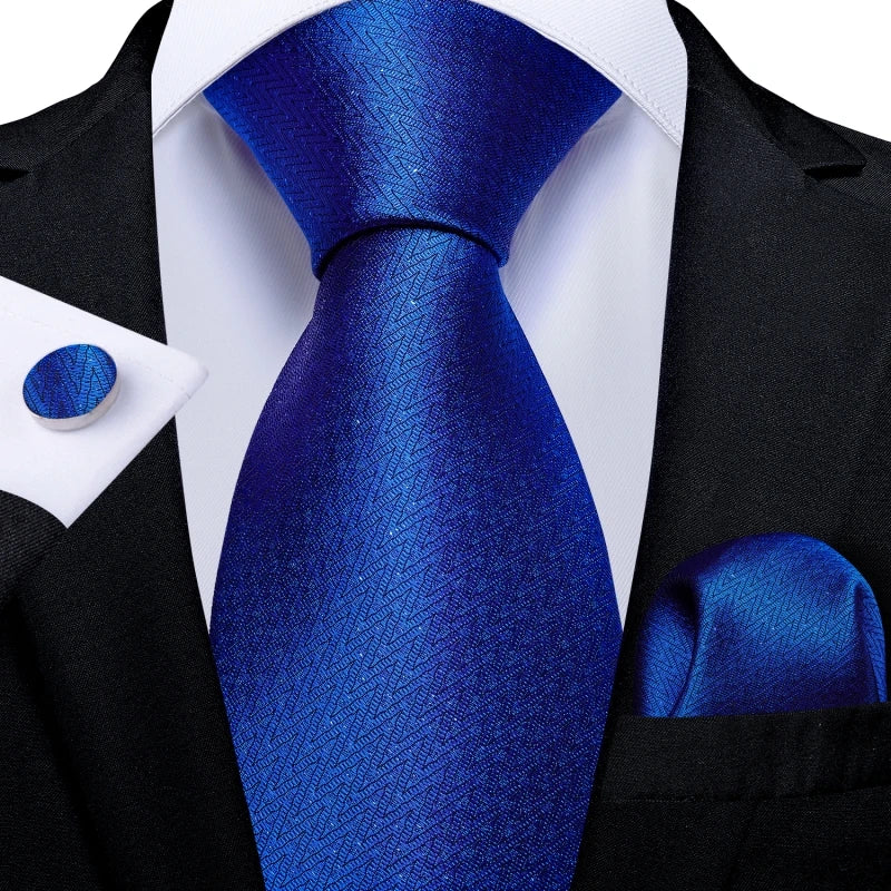 Men's Fashion Solid Tie Set with Handkerchief and Cufflinks