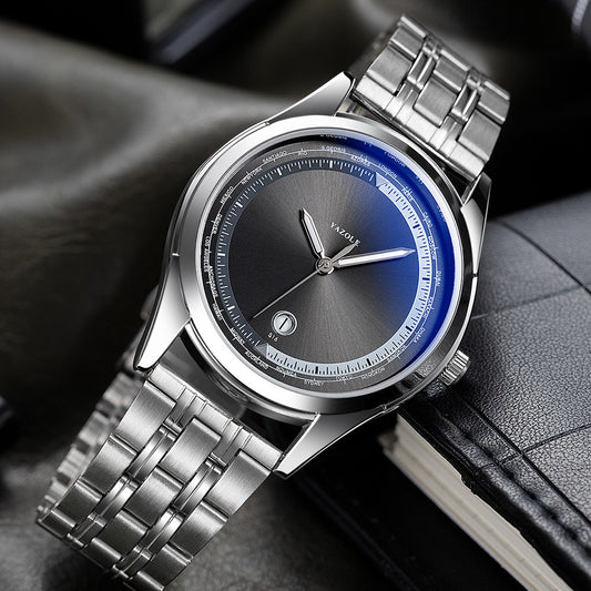Classic Men's Business Watch - Blue Dial, Stainless Steel Band