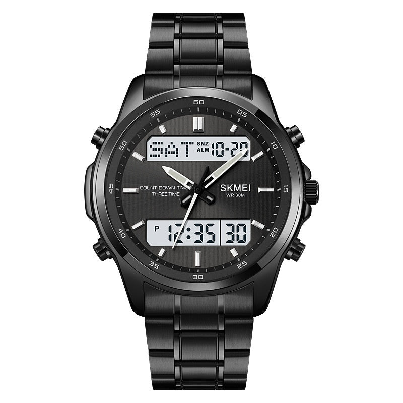 Men's Stainless-Steel Double Display Sports Watch