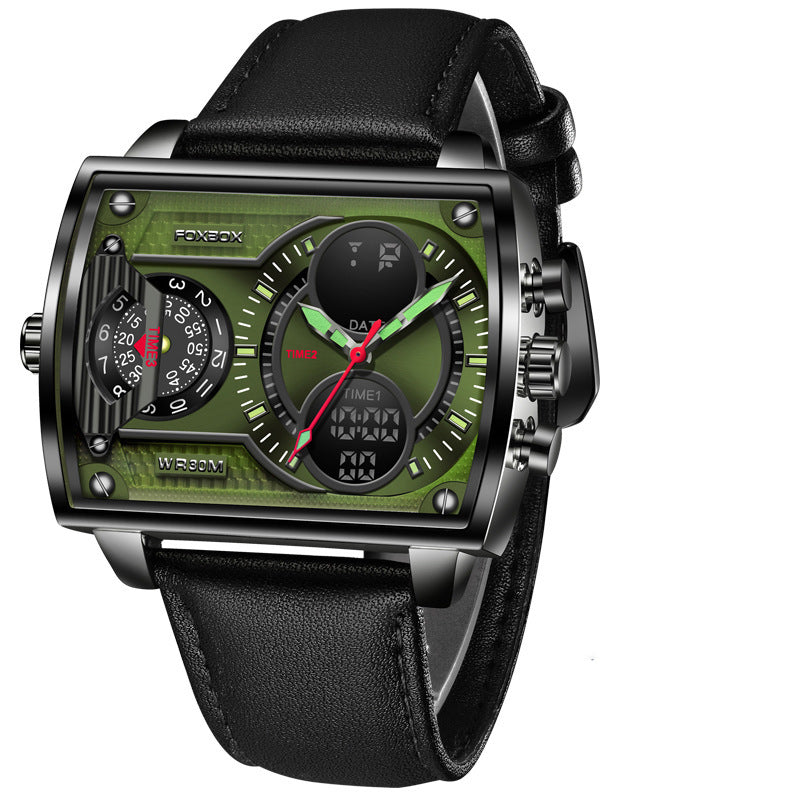 Men's Square Quartz Electronic Dual Display Watch