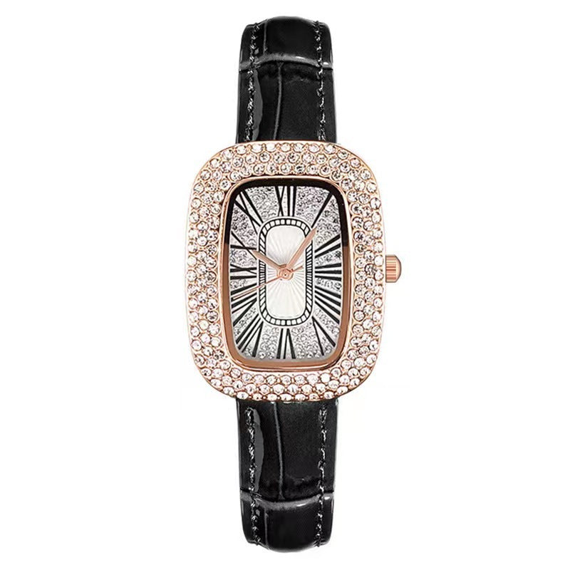 Women's Luxury Embellished Wristwatch with Elegant Leather Strap