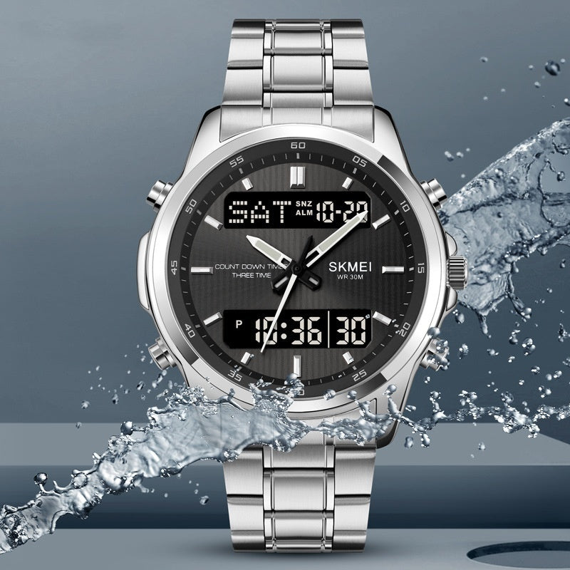 Men's Stainless-Steel Double Display Sports Watch