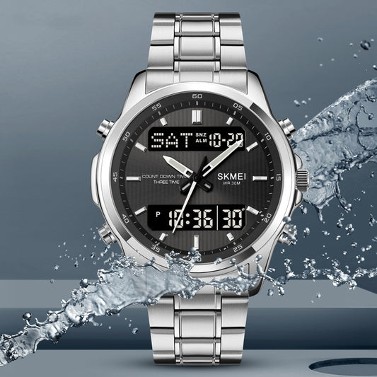 Men's Stainless-Steel Double Display Sports Watch